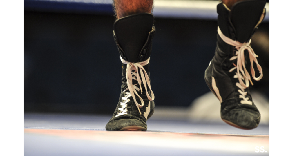 Worn pair of boxing shoes