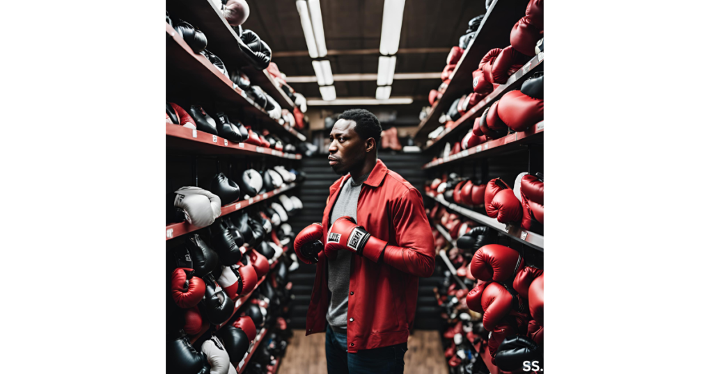 Man choosing boxing gloves